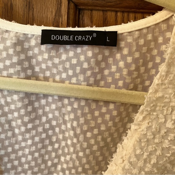 NWOT SHEIN Double Crazy Cream & Gold Glitter Knit Self-Tie Peplum Top Size L - Picture 6 of 11